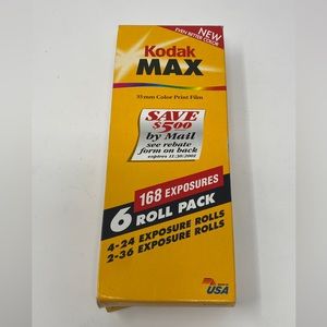 Kodak Max 400 Film 24 & 36 Exposures 35mm Color 6 Rolls Pack Exp 2001